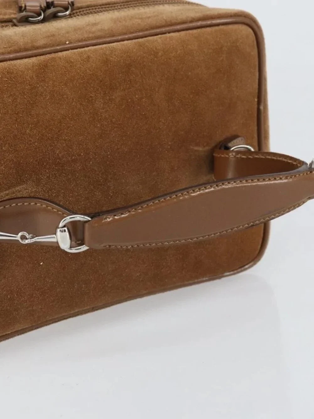 GUCCI Vanity Cosmetic Pouch Suede Brown Silver 032 1705 0140 Auth bs33363